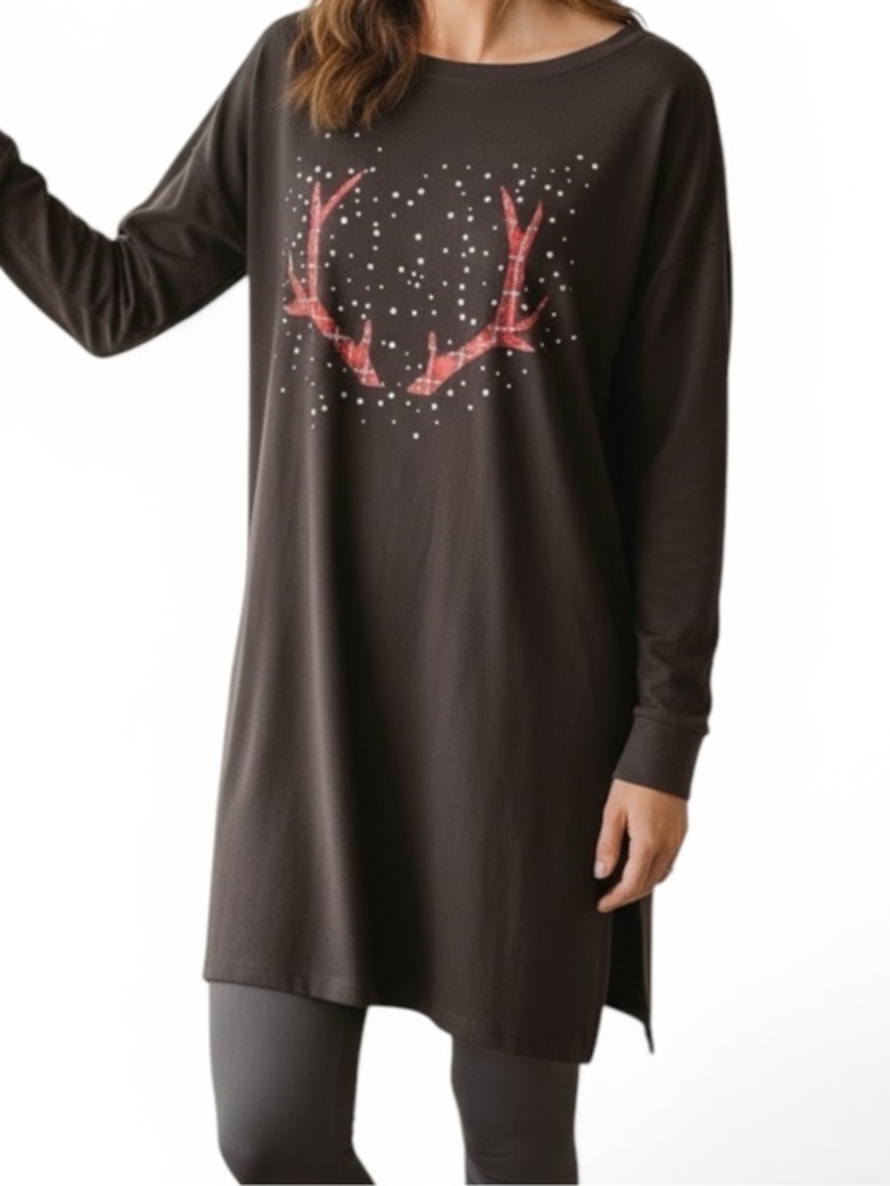 Victorias Secret long sleeve shirt w/ side slits, reindeer antlers/snow graphic